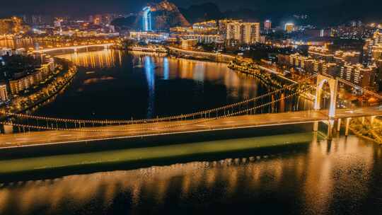 柳州红光大桥夜景航拍延时摄影