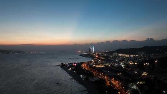 厦门夜景环岛路航拍海滨城市风光双子塔晚霞视频素材模板下载