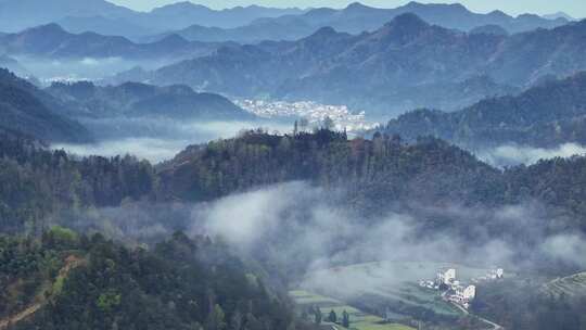 石潭云雾 石潭村 歙县 安徽山水 村落视频素材模板下载