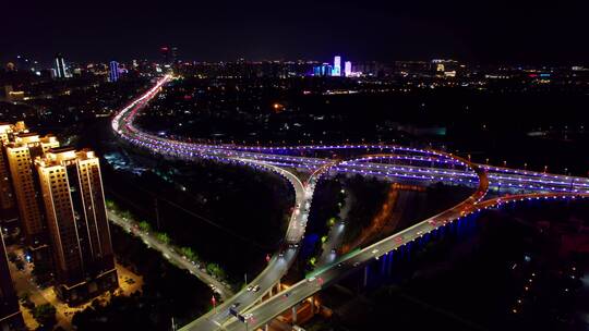 昆明城市夜景、明波立交二环车流夜景4k航拍