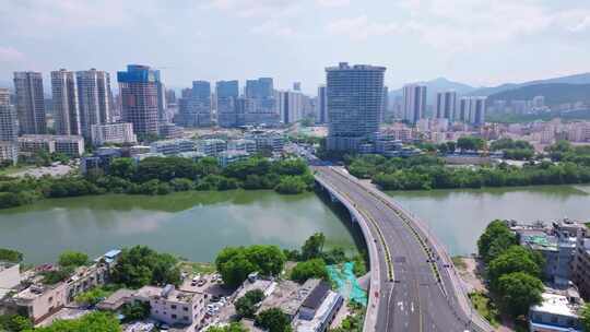 阳光明媚三亚城市风景航拍全景4k中国海南