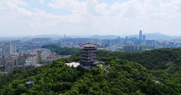 台州椒江白云阁环绕带出椒江中心城市全景