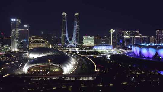 杭州奥体中心大莲花杭州之门城市夜景