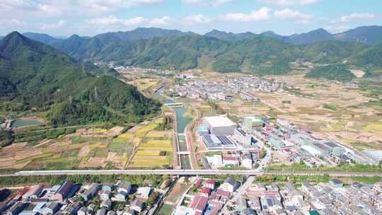 宁波宁海西店中国乡村高铁风景航拍