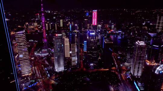俯拍上海夜景航拍风光视频素材模板下载
