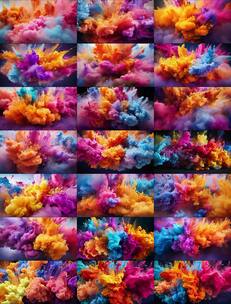 梦幻彩色烟雾墨水粉末爆炸绚丽颜料水彩大屏高清在线视频素材下载