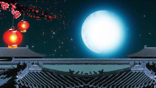 国潮宫殿樱花月亮背景视频模板