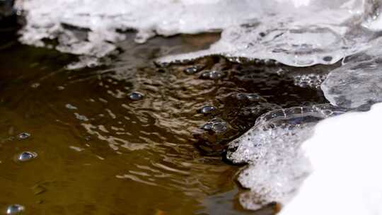 春暖花开冰雪融化滴水泉水空镜