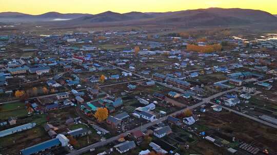 内蒙古恩和俄罗斯族民族乡秋天清晨航拍