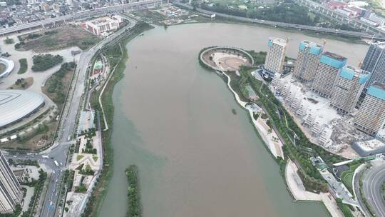 航拍福建福州晋安区晋安湖湖景