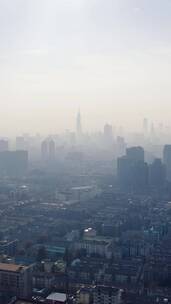 城市航拍南京清晨雾霾天气