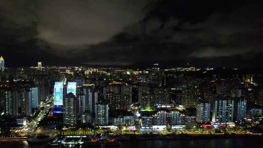 浙江温州城市夜景灯光航拍