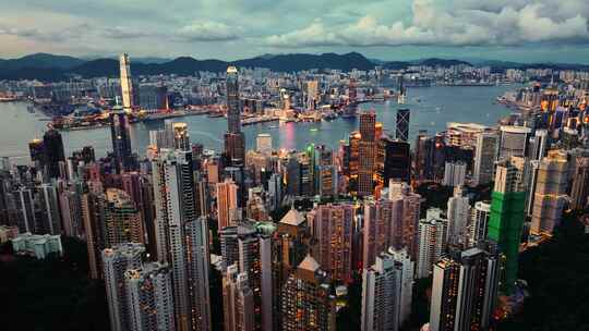 香港维多利亚港夜景航拍