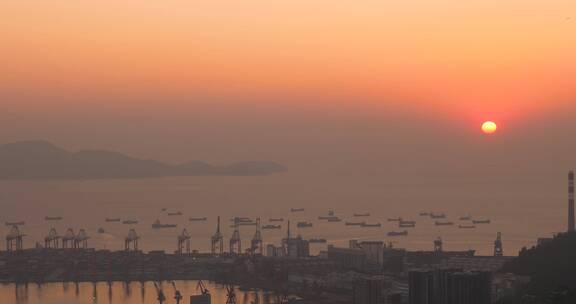 深圳蛇口码头夕阳晚霞延时摄影