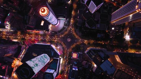 南京夜景新街口繁华商圈航拍4K