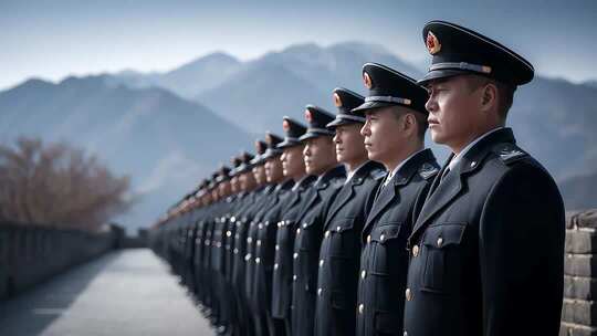 长城之上中国军人庄严肃立守护家国