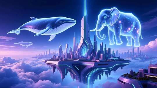 虚拟鲸鱼概念地产高端光影云端城市