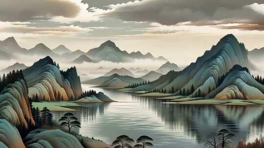 山水风景中式风格画面