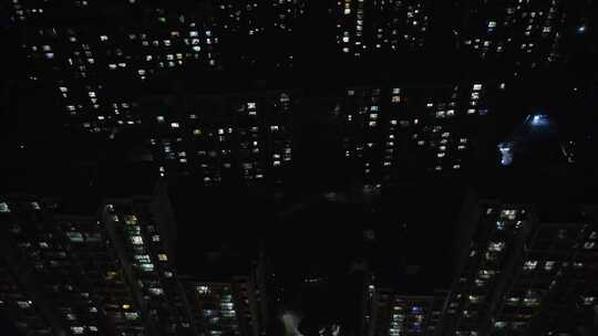 航拍上海城市居民楼灯光