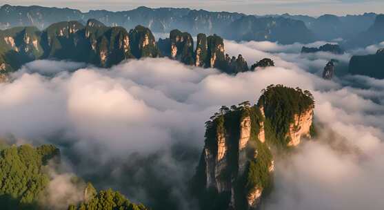 张家界山峰云海山脉日出风景云雾大自然奇峰