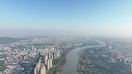 泉州市区大景航拍城市自然风光风景河流经济