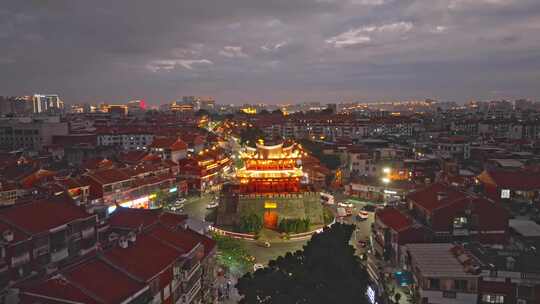 福建泉州朝天门古建筑泉州地标夜景夜晚航拍