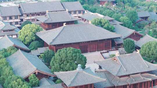 航拍上海宝山寺佛教寺院自然风光