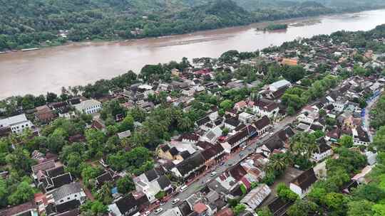 老挝琅勃拉邦城市航拍视频素材模板下载