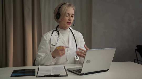 女医生在她的办公室进行虚拟健康咨询