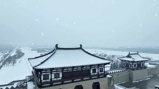 航拍洛阳定鼎门雪景