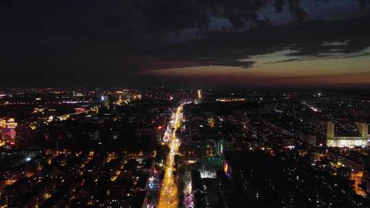 夜晚夜景航拍车流交通城市