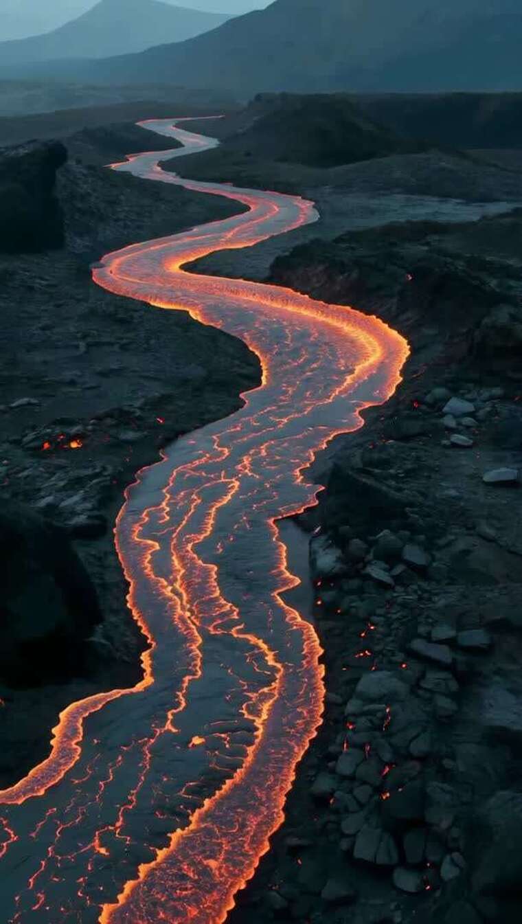 蜿蜒流淌的火山熔岩景观