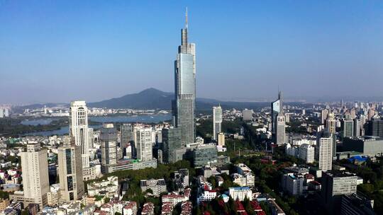 江苏省南京市紫峰大厦航拍城市风光