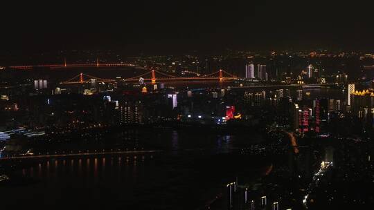 武汉市江滩航拍灯光秀二桥长江夜景