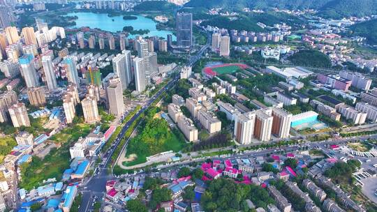 湖南长沙梅溪湖公园风景桃花岭风景区航拍城