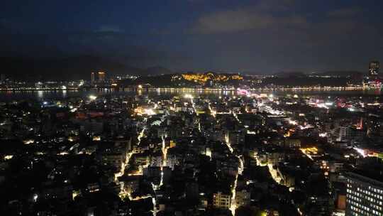 广东潮州城市大景夜景航拍