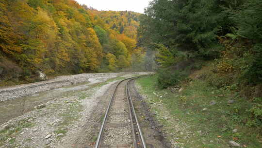 沿着秋天森林的铁路