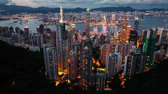香港维多利亚港夜景航拍