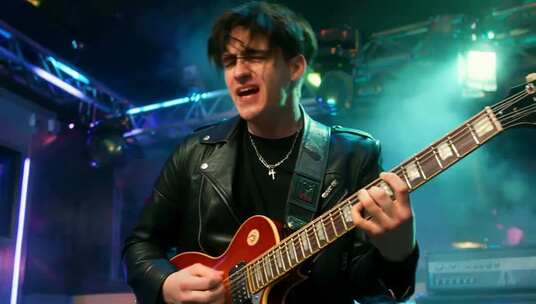 男性演奏吉他舞台素材