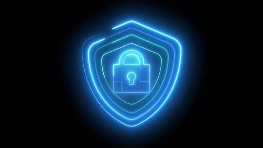 数字网络安全概念，黑色背景上有发光的蓝色