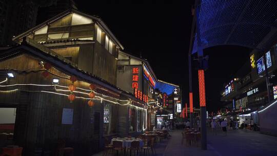 杭州拱墅区胜利河美食街夜景