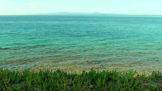 夏天的海岸线上有一片碧蓝的大海