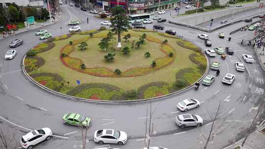 城市道路环岛都市风景转盘车辆汽车延时