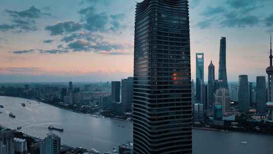 上海浦西白玉兰大厦傍晚航拍视频素材模板下载