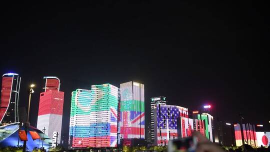 浙江杭州钱江新城城市阳台夜景