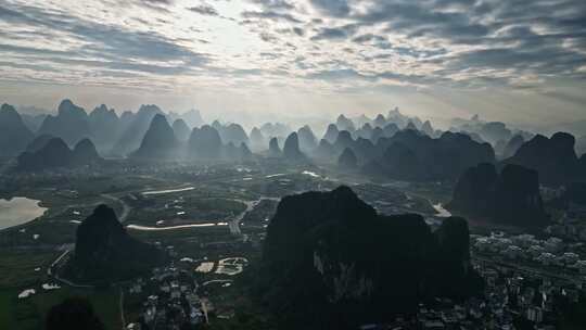 桂林山水城市鸟瞰全景