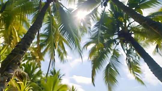海南三亚海边沙滩椰椰树椰子树椰林素材原创