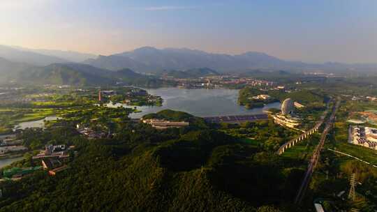 航拍北京雁栖湖雁栖塔