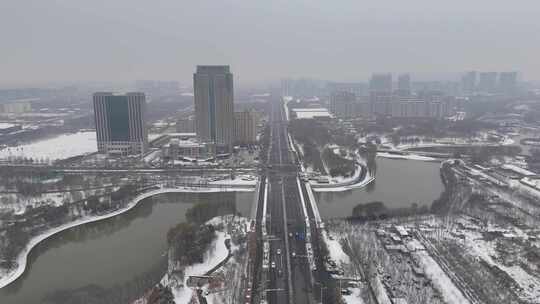 航拍城市雪景石家庄