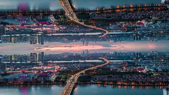 4K广州中轴线晚霞镜像魔幻3D城市视频素材模板下载